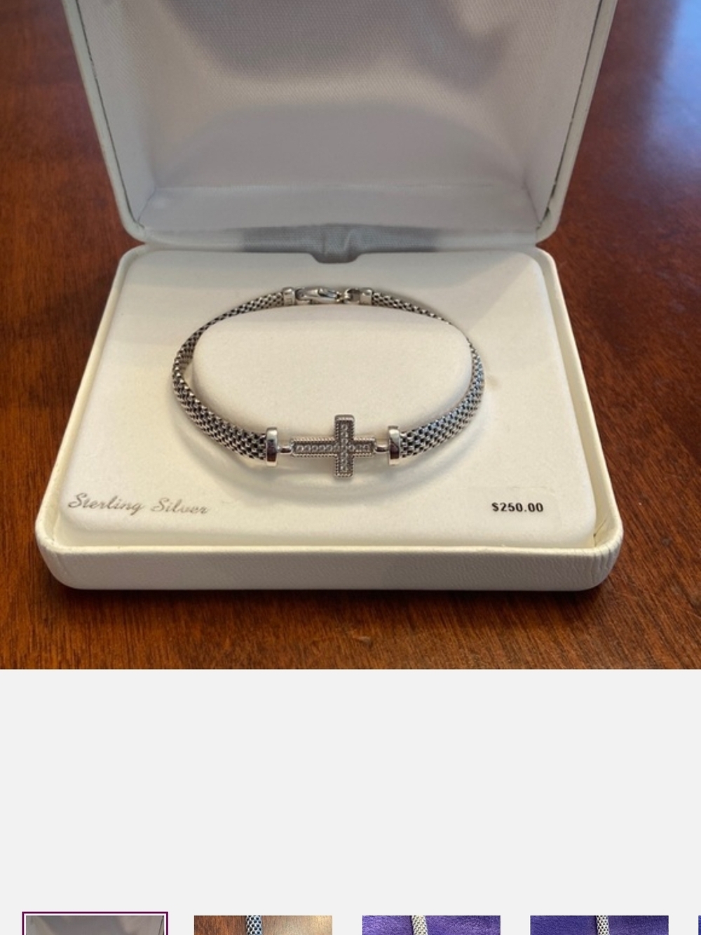 Sterling Silver Cross Mesh Bracelet - Silver